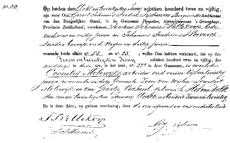 Klik op hier voor 18520628 ovl akte 20 Cornelis zv L Molewijk - G Verheul